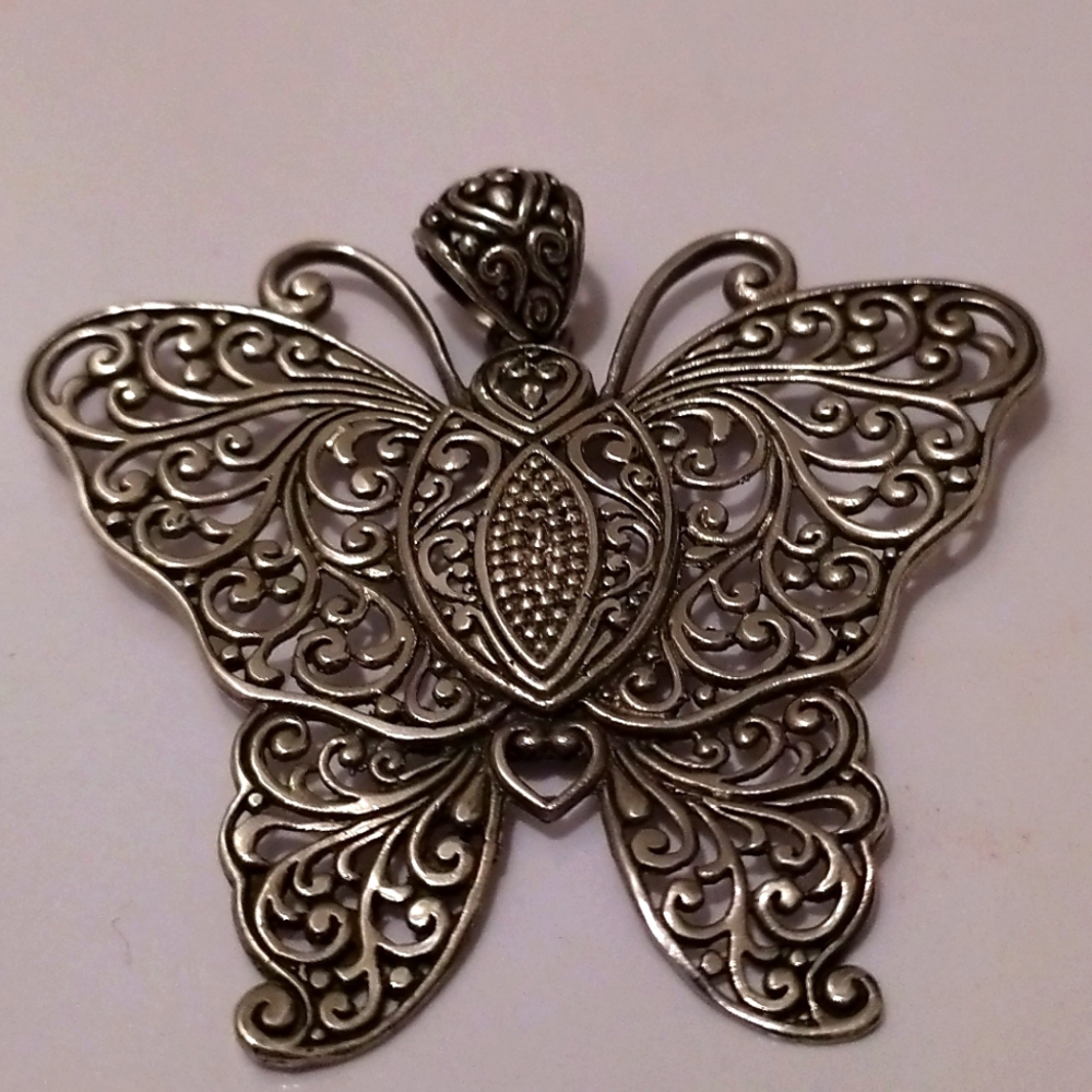 Large Intricate Sterling Silver Butterfly Pendant